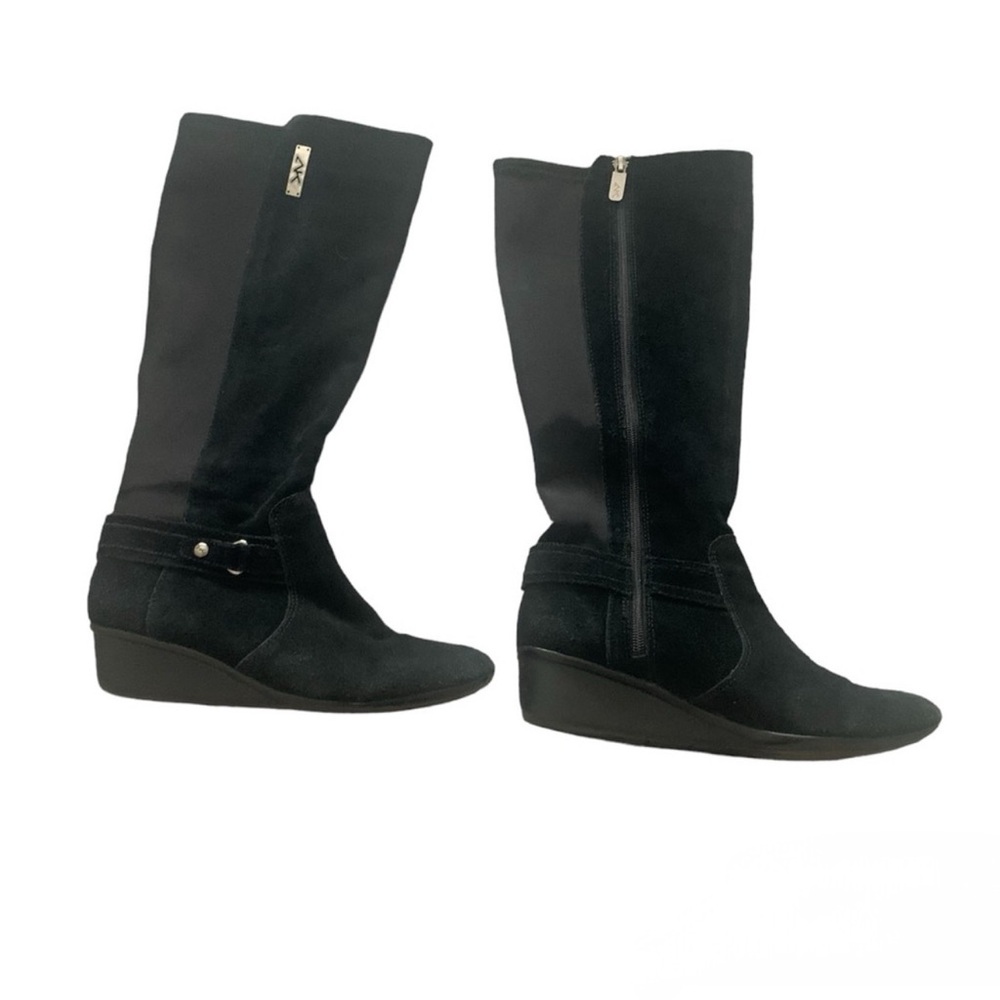Anne Klein Sport wedge tall boots in classic black. Size 7.5